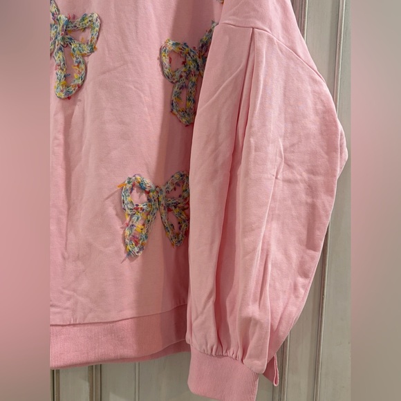 PRELOVED SZ L Fantastic Fawn Pink Women’s Sweatshirt with Bow Accents - Picture 4 of 9